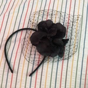 Headband with black flower and netting